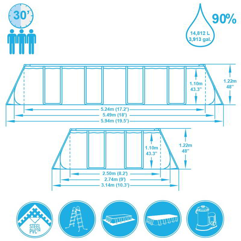 Swimming Pool Bestway 56465 Rectangular Power Steel Cm549x274x122h